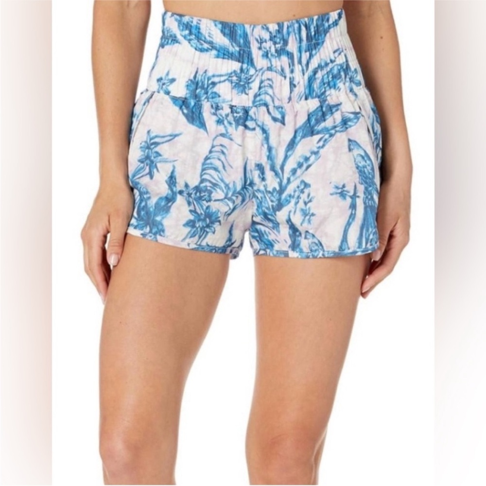 Free People Blue Floral Athletic Shorts